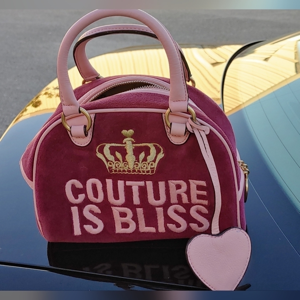 NEW RARE AUTHENTIC JUICY COUTURE "COUTURE IS BLISS" BURGUNDY VELOUR HANDBAG S… - Picture 9 of 16